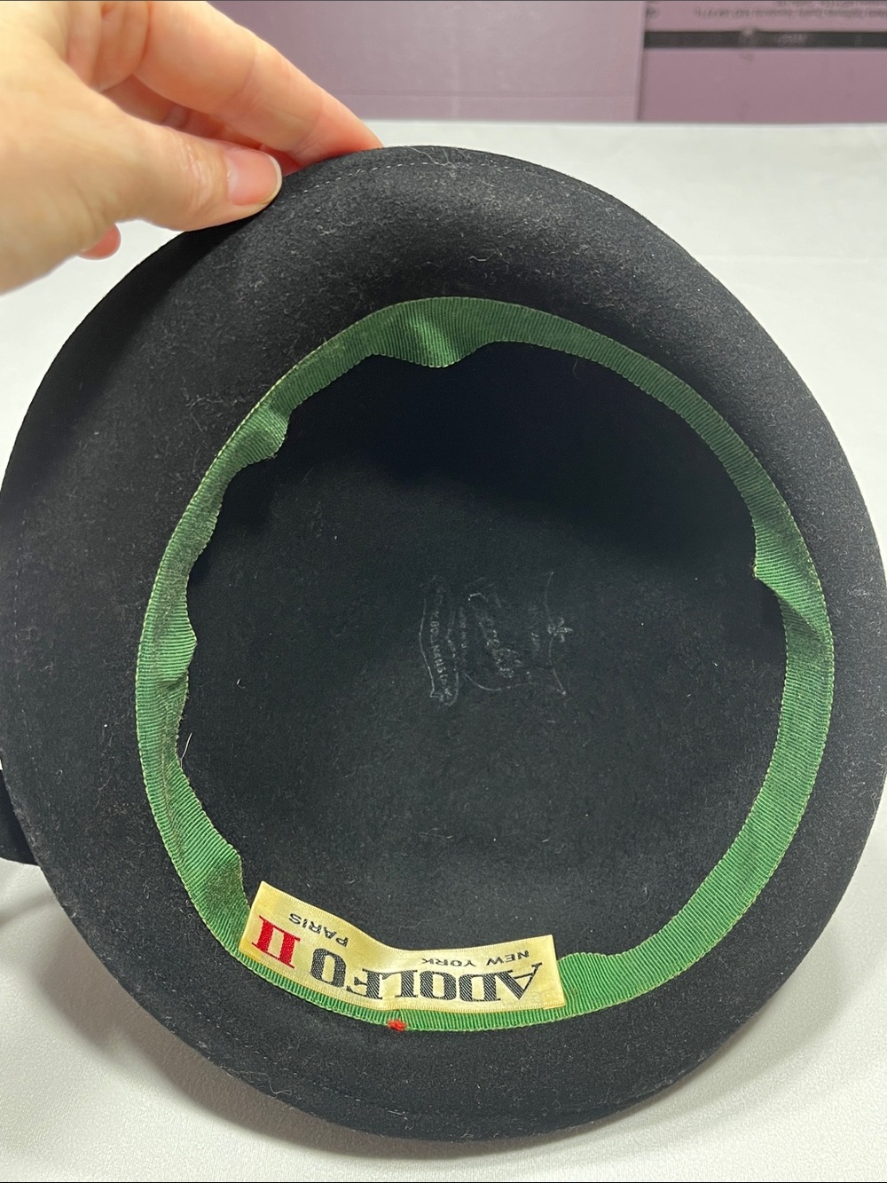 Vintage Adolfo II New York Paris Black Wool Felt Cloche Bowler Hat - Picture 3 of 8